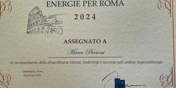 Il 18 gennaio 2024 Marco Piccioni ha ricevuto, in campidoglio a Roma, il premio "Energie per Roma" 2024, per l'attività della Marco Piccioni Consulting srl. Un riconoscimento che premia l'impegno nei confronti delle aziende Clienti